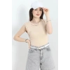 Dikiş Detay Sıfır Kol Bluz Bej - 40784.1723.