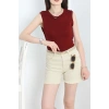 Dikiş Detay Sıfır Kol Bluz Bordo - 40784.1723.