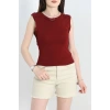 Dikiş Detay Sıfır Kol Bluz Bordo - 40784.1723.