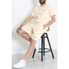Double Face Özel Kumaş Oversize Erkek Şortlu Takım Bej - 80900.1837.