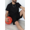 Double Face Özel Kumaş Oversize Erkek Şortlu Takım Siyah1 - 80900.1837.