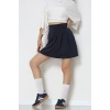 Double Krep Kumaş Pileli Mini Etek Lacivert - 42798.1567.