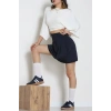 Double Krep Kumaş Pileli Mini Etek Lacivert - 42798.1567.