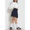 Double Krep Kumaş Pileli Mini Etek Lacivert - 42798.1567.