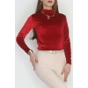Drape Detaylı Kadife Bluz Bordo - 42664.1949.