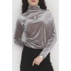 Drape Detaylı Kadife Bluz Koyugri - 42664.1949.