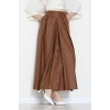 Düğmeli Deri Etek Açıkkahve - 60654.2126.