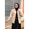 Düğmeli Kot Ceket Bej