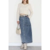 Düğmeli Kot Etek Koyumavi - 31555.2088.