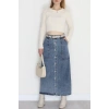 Düğmeli Kot Etek Koyumavi - 31555.2088.