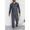 Düğmeli Süet Erkek Pijama Takımı Füme - 42641.1951.