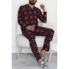 Düğmeli Süet Erkek Pijama Takımı Kırmızılaci - 42641.1951.