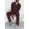 Düğmeli Süet Erkek Pijama Takımı Kırmızılaci - 42641.1951.