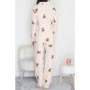 Düğmeli Süet Pijama Takımı Bejkahve1 - 450.1287.