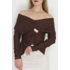 Elegant Kumaş Toka Detay Bluz Kahve - 70872.1918.