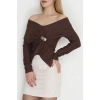 Elegant Kumaş Toka Detay Bluz Kahve - 70872.1918.