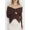 Elegant Kumaş Toka Detay Bluz Kahve - 70872.1918.
