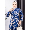 Eteği Kloş Desenli Elbise LACİVERT VİZON
