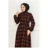 Eteği Kloş Desenli Elbise TABA SİYAH