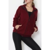 Fermuarlı Dik Yaka Polar Ceket Bordo - 52113.053.