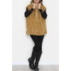 Fermuarlı Kapşonlu Peluş Yelek Camel - 51059.701.