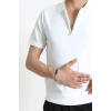 Fermuarlı Polo Yaka Tişört Beyaz - 71596.2167.