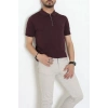 Fermuarlı Polo Yaka Tişört Mürdüm - 71596.2167.