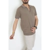 Fermuarlı Polo Yaka Tişört Vizon - 71596.2167.