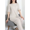 Fitilli Kumaş Pijama Takımı Bej - 52302.1567.