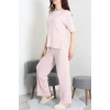 Fitilli Kumaş Pijama Takımı Pudra - 52302.1567.
