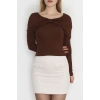 Fitilli Modal Kumaş Fiyonk Detay Bluz Kahve - 70871.1918.