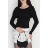 Fitilli Modal Kumaş Fiyonk Detay Bluz Siyah - 70871.1918.