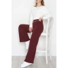 Full Likra İthal Krep Yandan Fermuarlı Pantolon Bordo - 90161.1837.