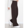 Full Likra İthal Krep Yandan Fermuarlı Pantolon Kahve - 90161.1837.