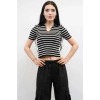 Gömlek Yaka Çizgili Triko Bluz Siyah