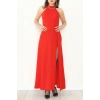 Halter Yaka İthal Krep Elbise Kırmızı - 42686.1256.