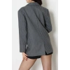 İki Düğme Çizgilili Oversize Ceket Gri - 6269.001.