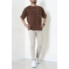 İki İplik Biyeli Oversize Erkek Tişört Acıkahve - 71401.1567.