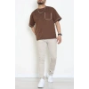 İki İplik Biyeli Oversize Erkek Tişört Acıkahve - 71401.1567.