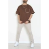 İki İplik Biyeli Oversize Erkek Tişört Acıkahve - 71401.1567.