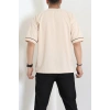 İki İplik Biyeli Oversize Erkek Tişört Bej - 71401.1567.