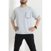 İki İplik Biyeli Oversize Erkek Tişört Gri - 71401.1567.
