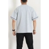 İki İplik Biyeli Oversize Erkek Tişört Gri - 71401.1567.