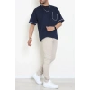 İki İplik Biyeli Oversize Erkek Tişört Lacivert - 71401.1567.