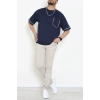 İki İplik Biyeli Oversize Erkek Tişört Lacivert - 71401.1567.
