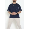 İki İplik Biyeli Oversize Erkek Tişört Lacivert - 71401.1567.