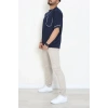 İki İplik Biyeli Oversize Erkek Tişört Lacivert - 71401.1567.