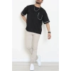 İki İplik Biyeli Oversize Erkek Tişört Siyah - 71401.1567.