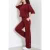 İki İplik Çıtçıt Detaylı Eşofman Takımı Bordo - 43964.1857.