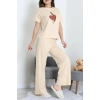 İpek Apreli Süprem Pijama Takımı Bej - 52238.1567.